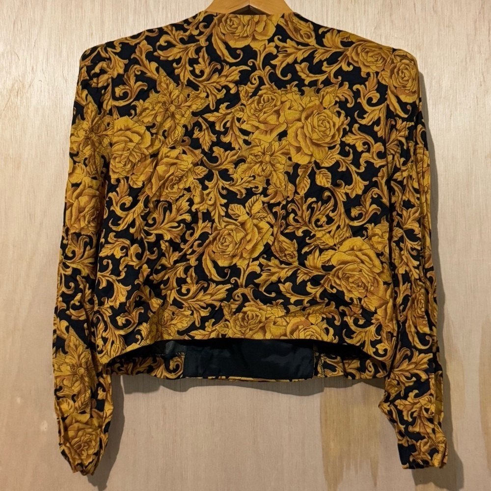 Vintage Jessica Howard Gold Black Floral Print Double Breasted Long Sleeve Top - Picture 2 of 4